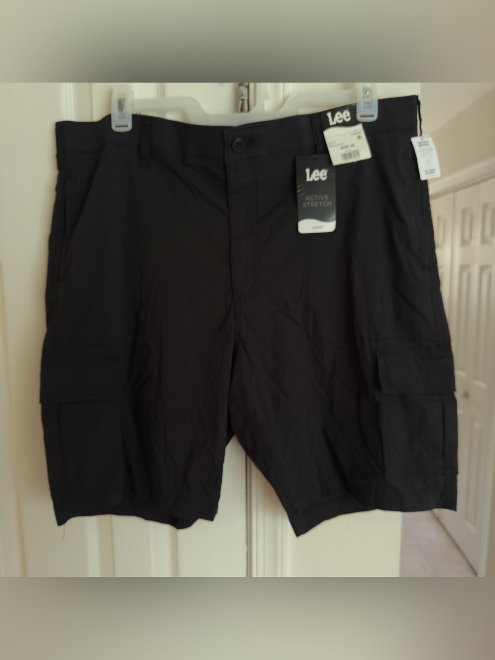 Lee Mens Active Stretch Cargo Shorts Size 40 Black Motion Flex Waistband 10 In